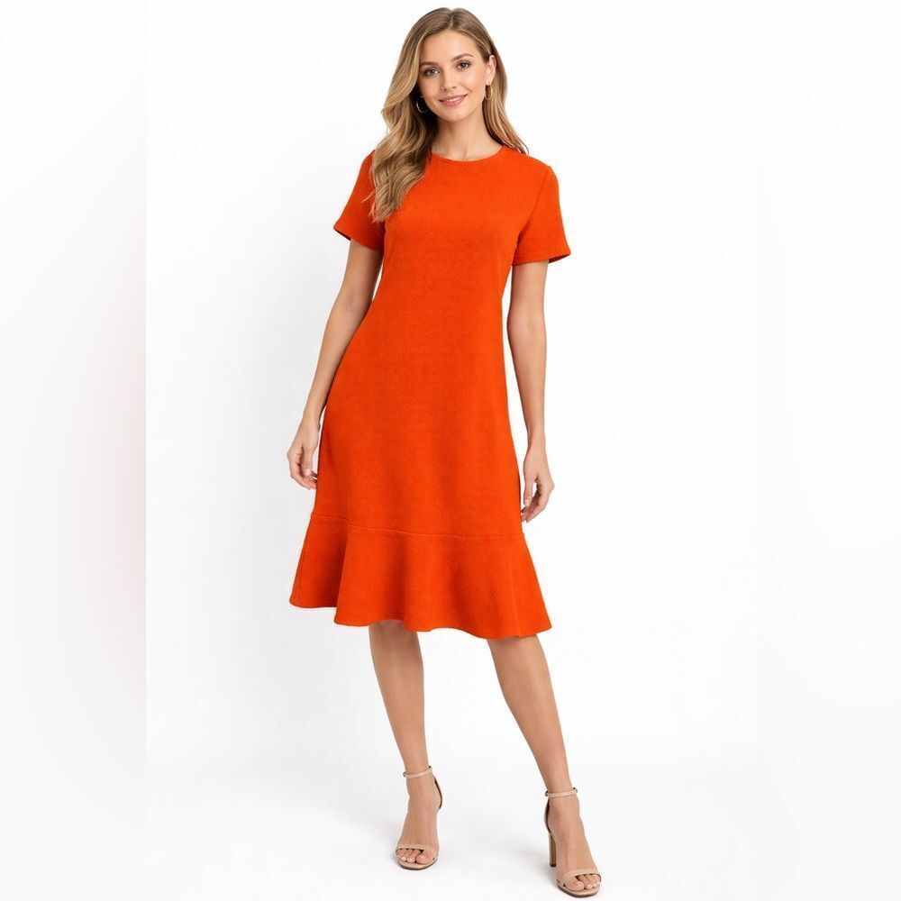NWT Paris Sunday Orange Midi Dress Small | Cotton Stretch Spring Dress